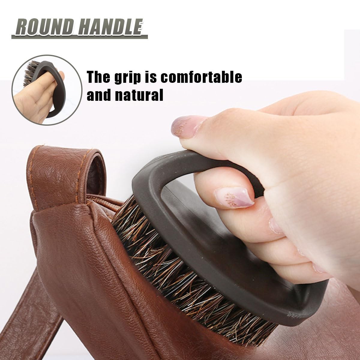 Soft Horsehair Bristle Leather Cleaning Brush for Car Interior, Comfortable G…