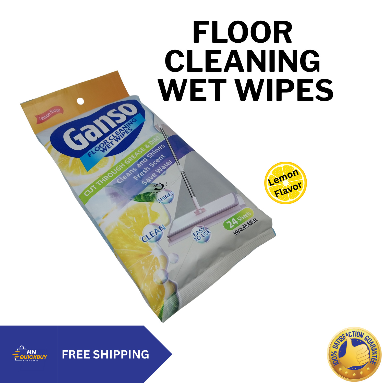 Ganso Floor Cleaning Wet Wipes 24 Sheets | Multipurpose Mop Refill Pads Cleaner
