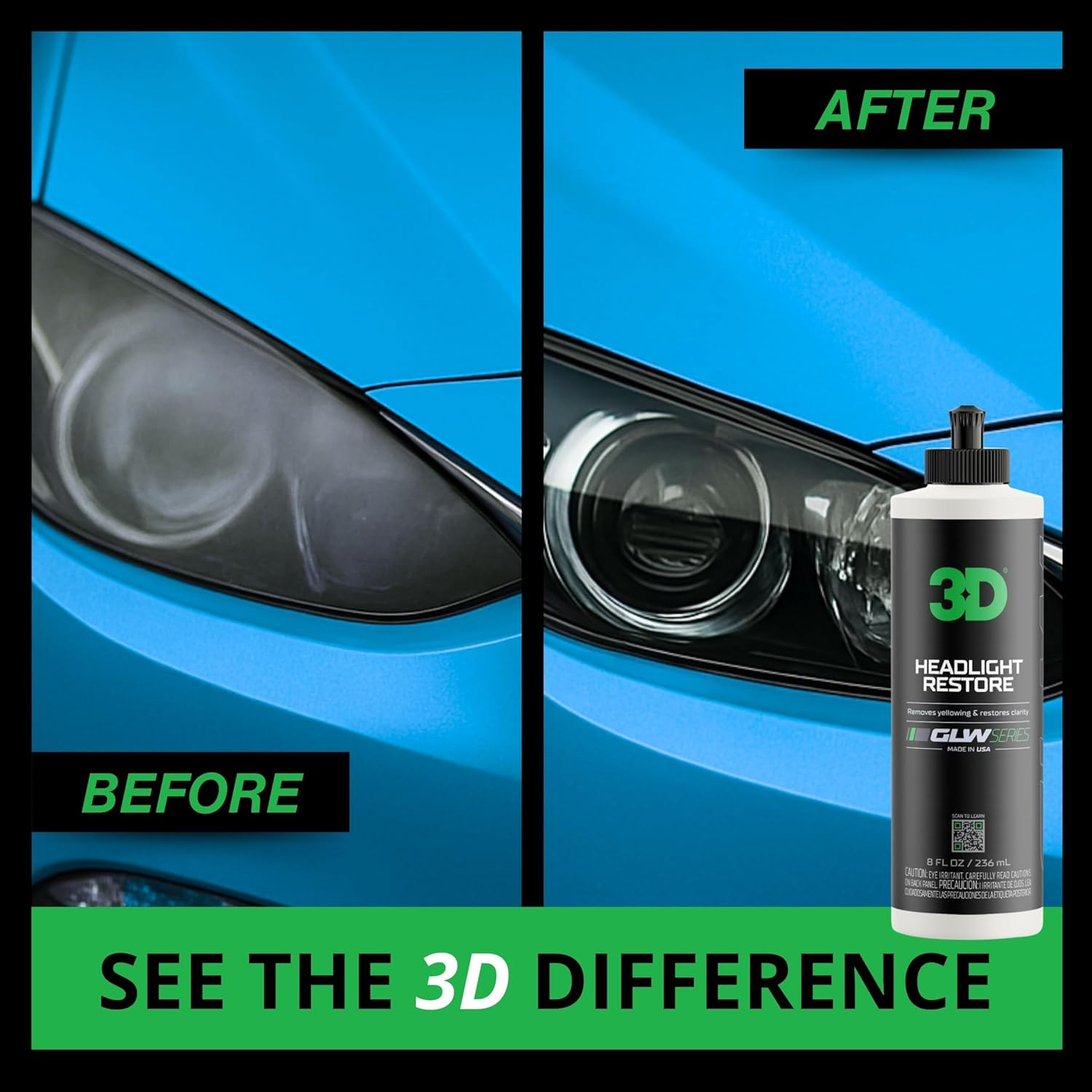 GLW Series Headlight Restore – 2-Step Kit Removes Oxidation, Scratches & Yellowi