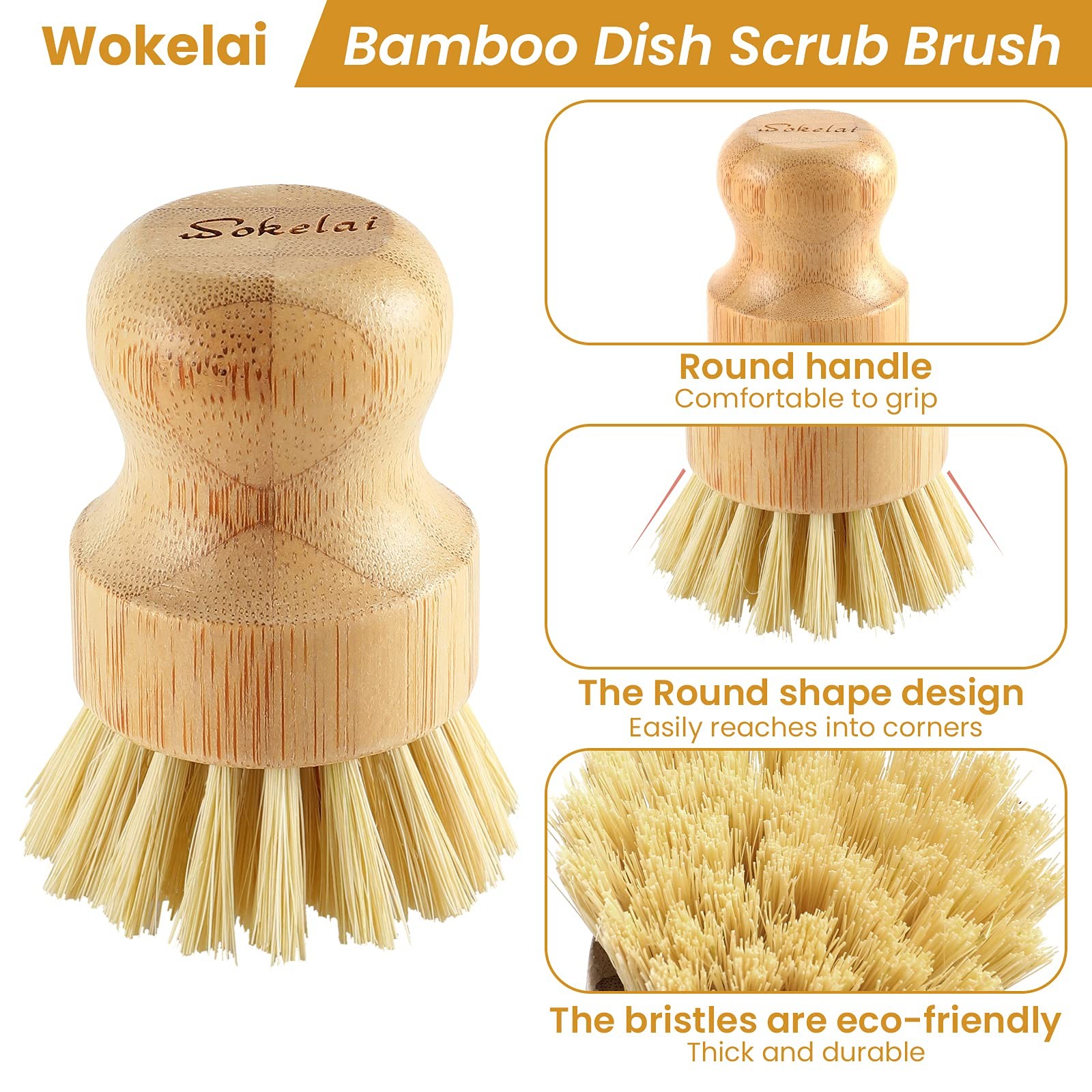 Bamboo Dish Scrub Brushes Set for Kitchen – Wooden Cleaning Scrubbers Brushes…