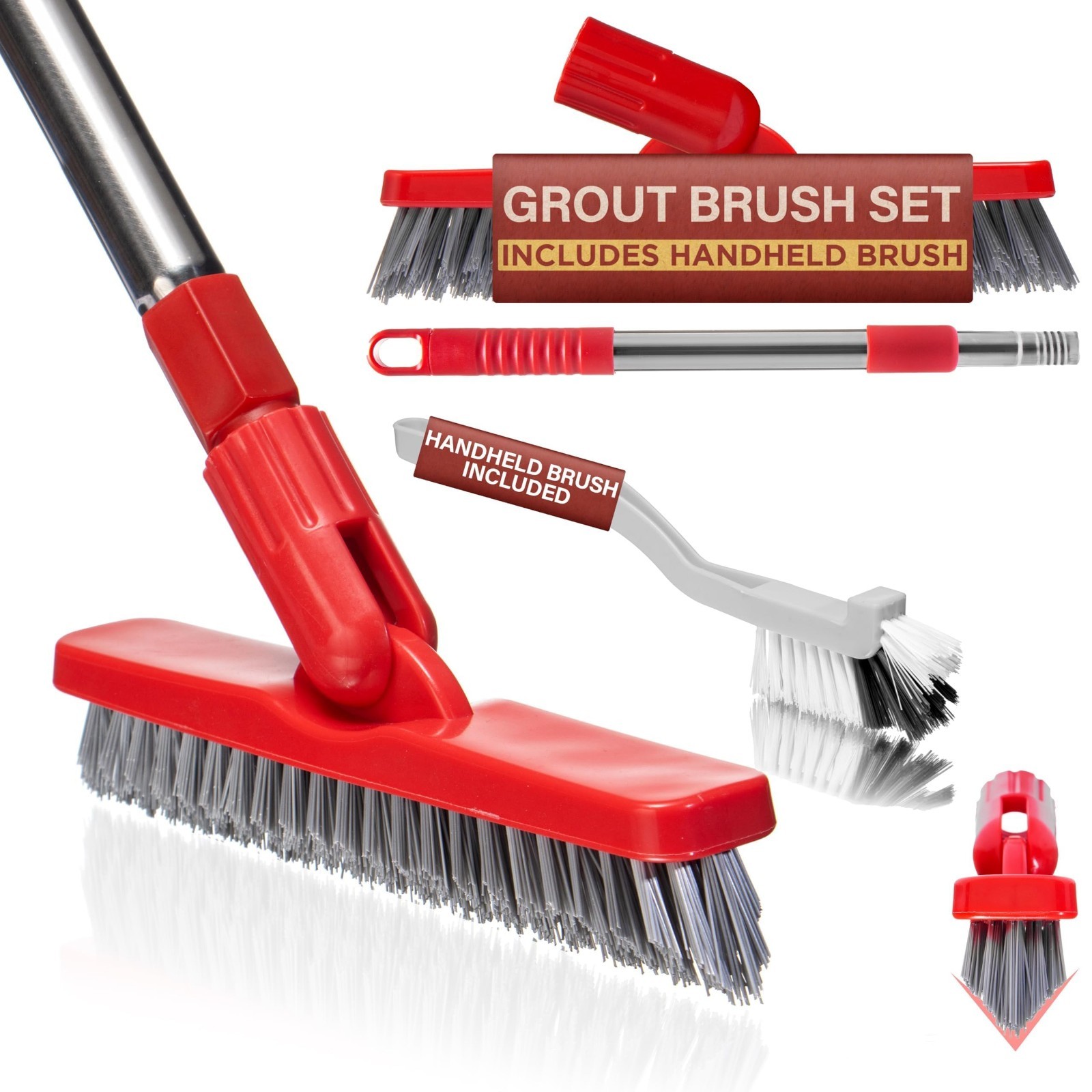 Telescopic Grout Brush with Long Handle & V-Shaped Scrubber for Tile Floors