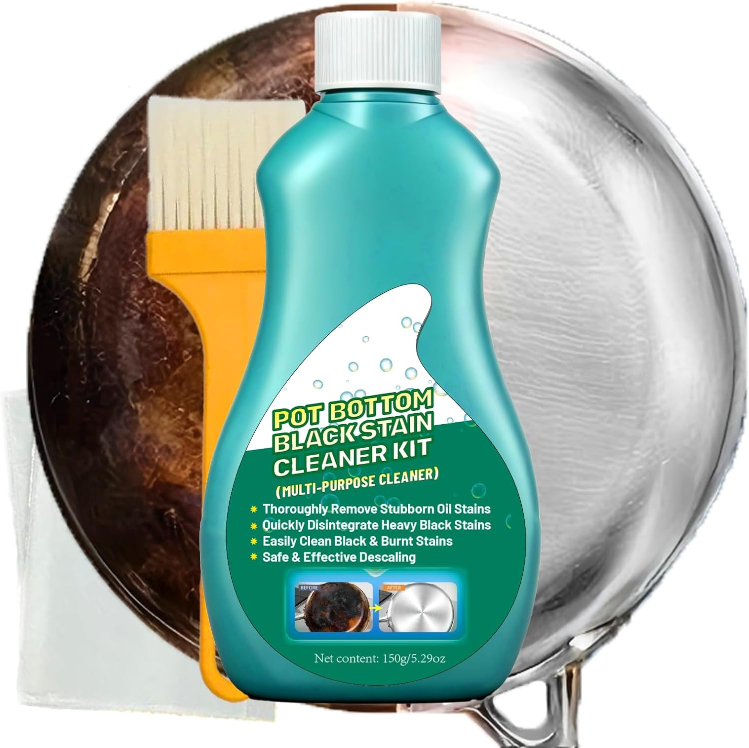 Pot Bottom Black Stain Cleaner Kit, Multi-Purpose Oil Stain Remover, Pot and Pan