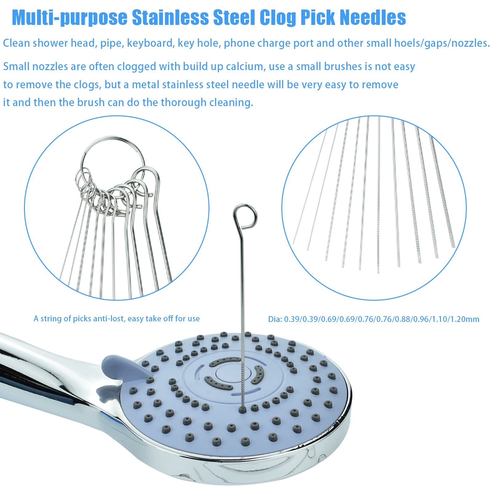 Shower Head Cleaner, 10PCS Stainless Steel Picks & 15PCS Orange Nylon Bristle…