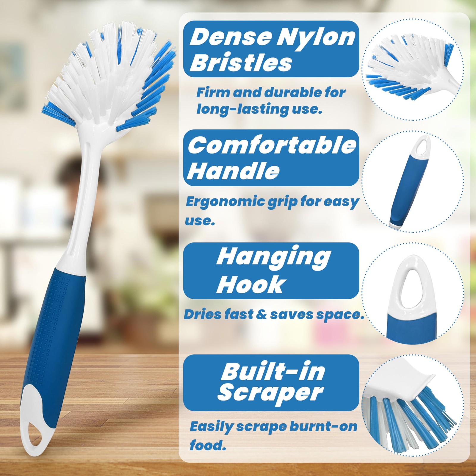 2pack Dish Brush With Handle Kitchen Dish Scrubber Dishwashing Brush For Cleanin