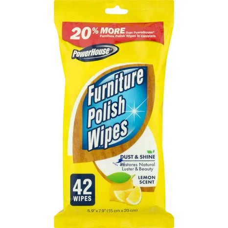 PowerHouse Furniture Polish Wipes (Lemon Scent), 42 Wipes (Pack of 2)