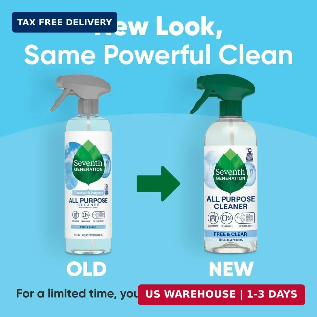 Seventh Generation All Purpose Cleaner, Free & Clear, 23 oz, Pack of 4, Plant-Ba