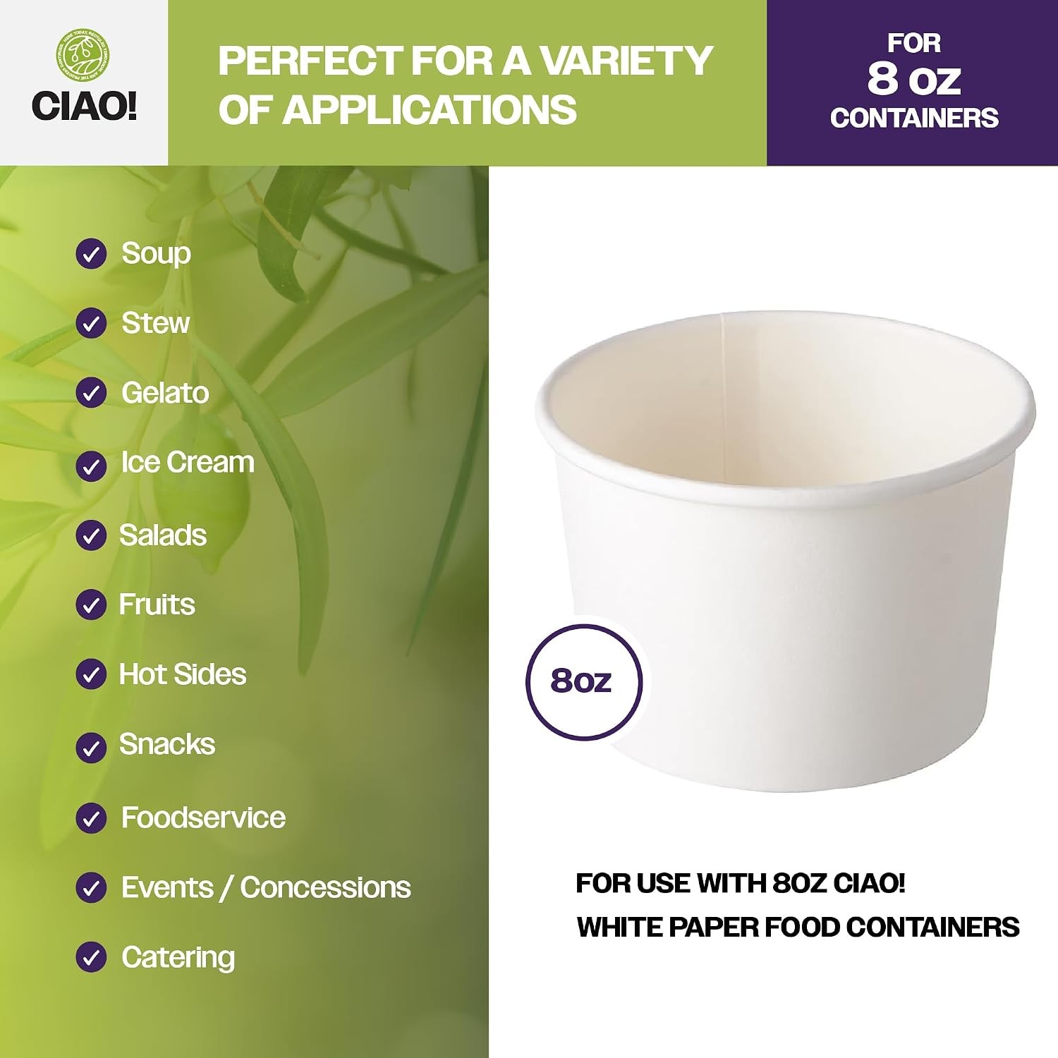 CIAO! 90mm Diameter PP Lid, Designed and Fit BRAND 8oz Paper Food Container (1