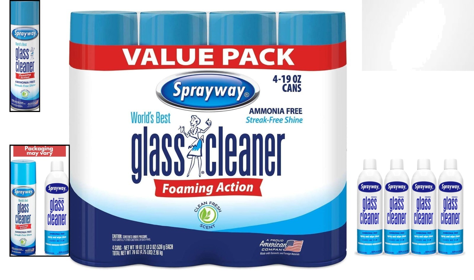 Fresh Scent Ammonia Free Glass Cleaner – 19 Fl Oz (Pack of 4) for Home & Office