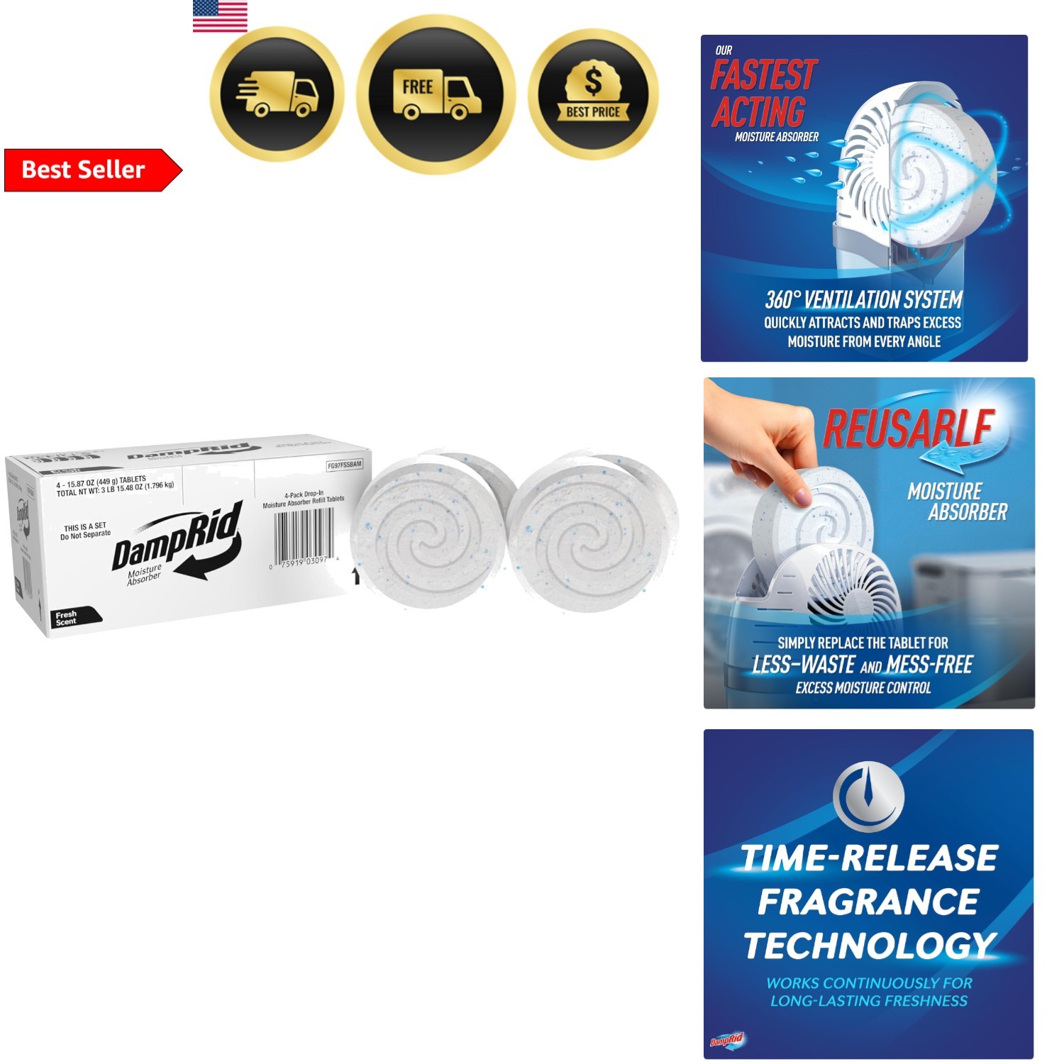 Moisture Absorber Dehumidifier Pack Fresh Scent 4 Tablets Convenient Air Cleaner