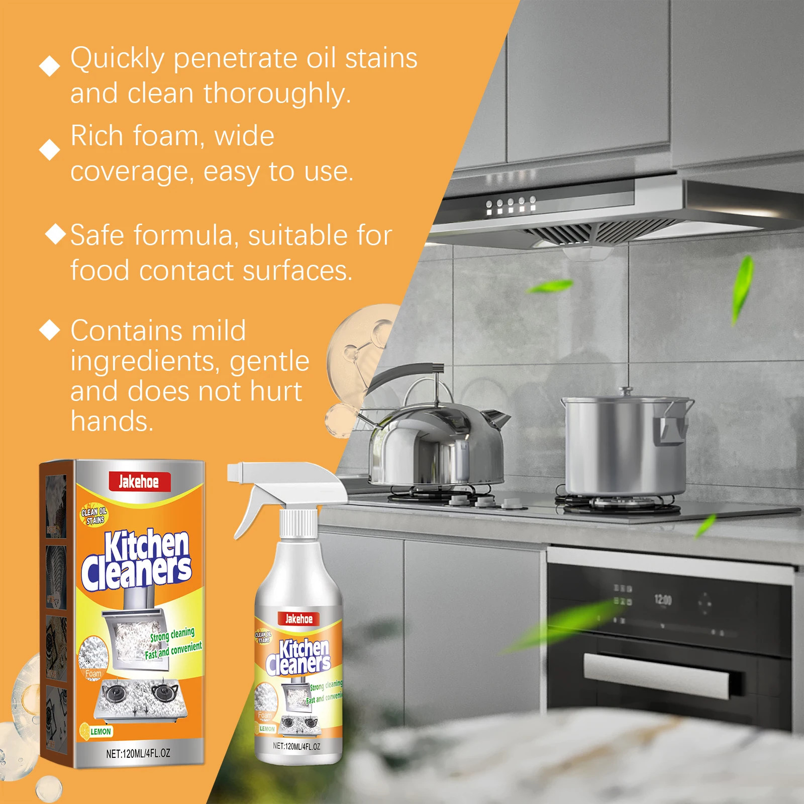 Kitchen Foam Cleaner Degreaser Spray Removes Grease Oil Stains Multi Purpose