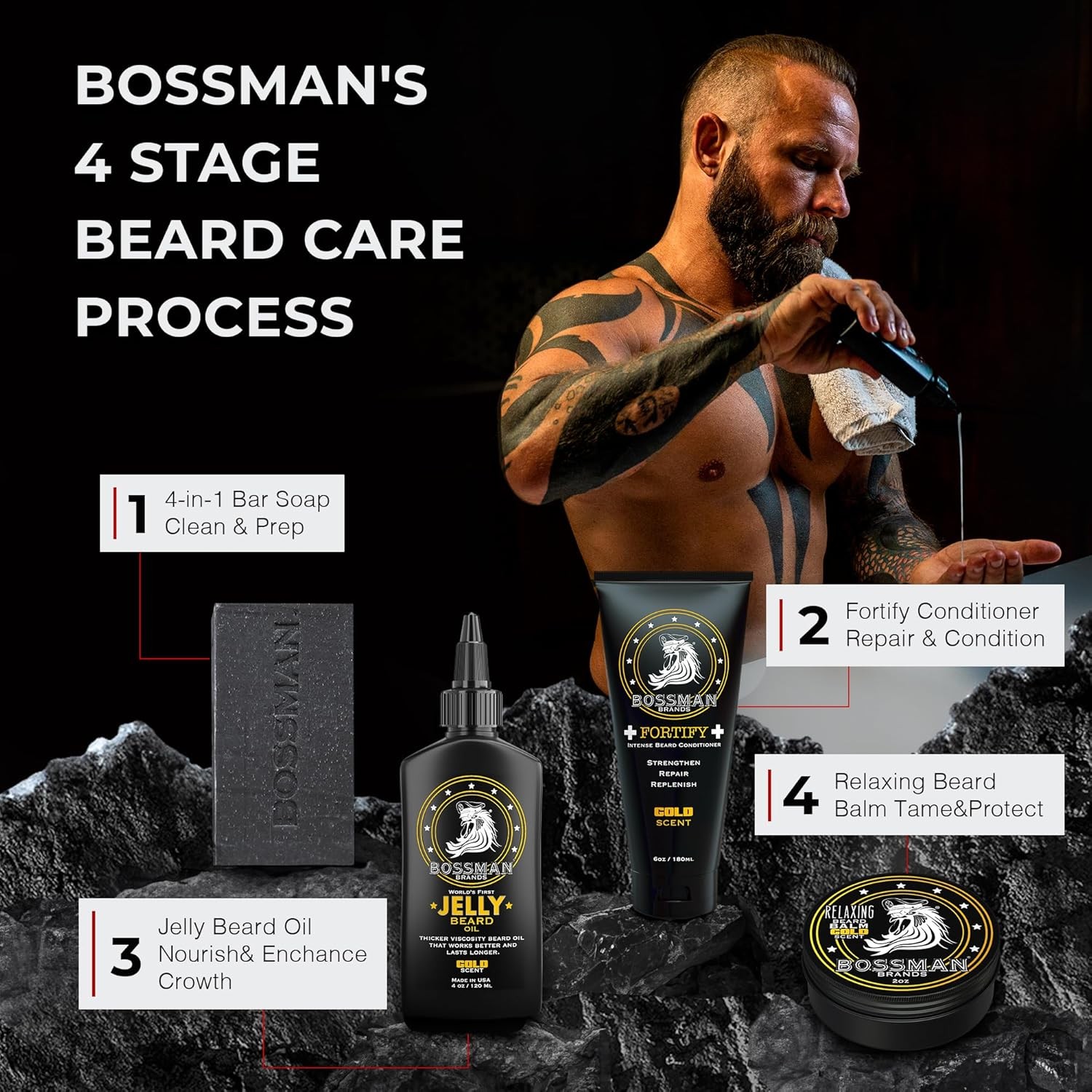 4-in-1 Charcoal Soap Bar (4 oz) – Bar Soap for Men – Beard Wash, Shampoo, Body