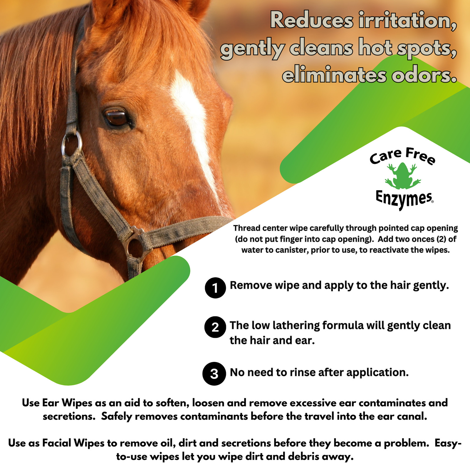 Gentle Equine Face & Ear Wipes | Cleans Sweat & Dirt | Horse Facial & Ear Wipes