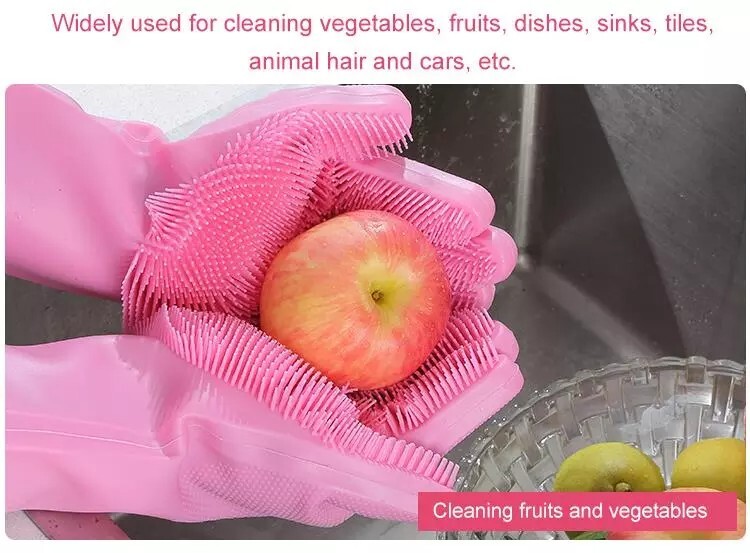 Silicone Dishwashing Gloves, Finger Tips with Bristles Cleaning Brush  (2 Pairs)
