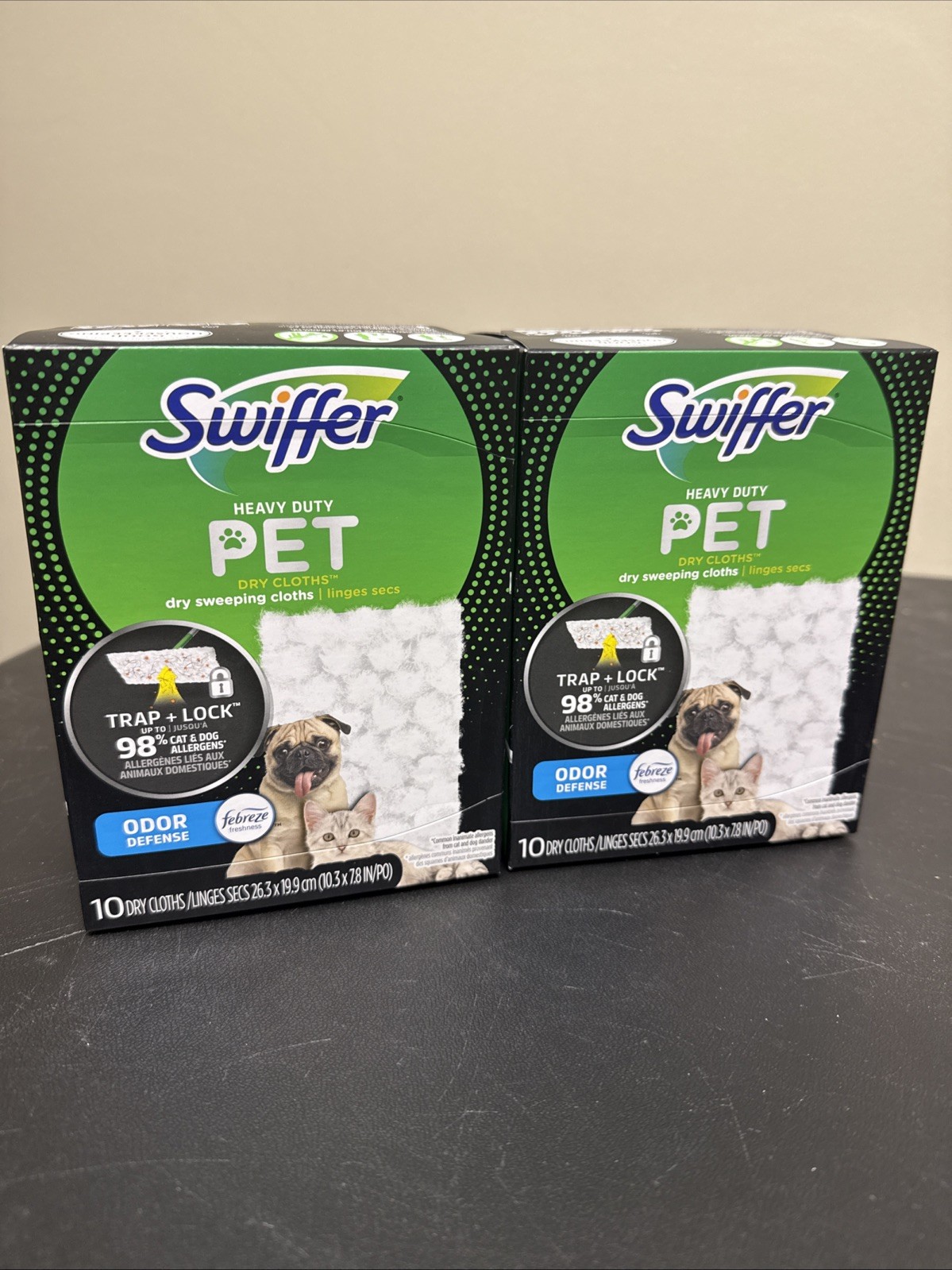 Swiffer Heavy Duty Pet Dry. Cloths 2PK 10 Sheets Each Febreeze Odor Defense