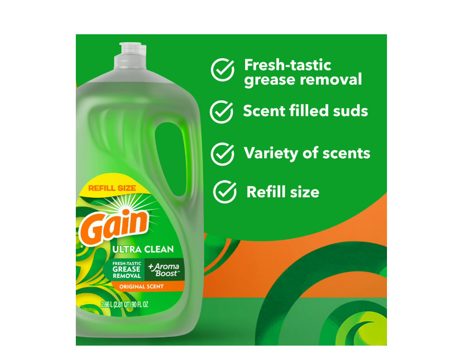 3 PACK Gain Ultra Dishwashing Liquid Dish Soap, Original Scent, 90.0 fl oz