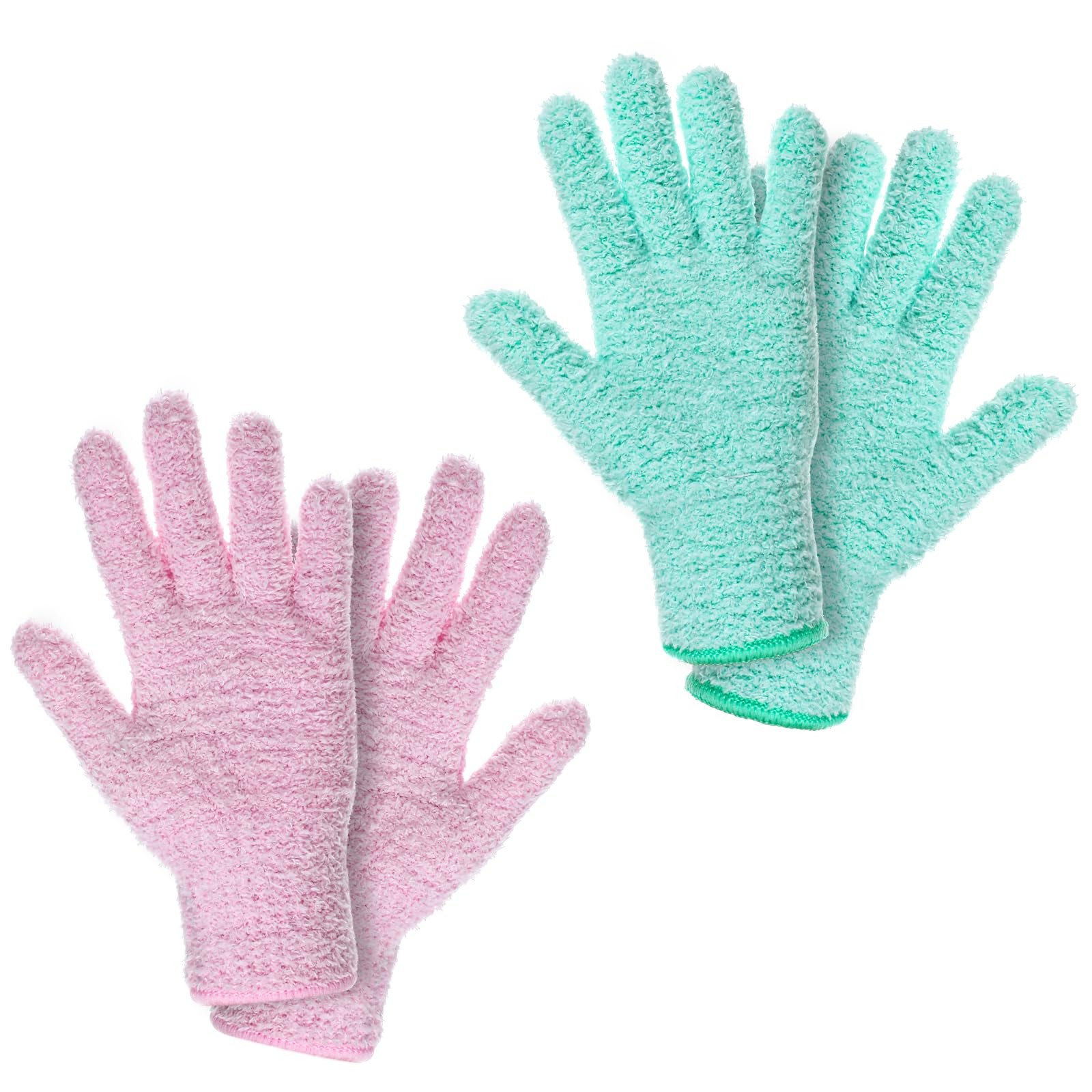 Thinp 2 Pairs Microfiber Dusting Gloves, Reusable Plant Standard, Pink, Green