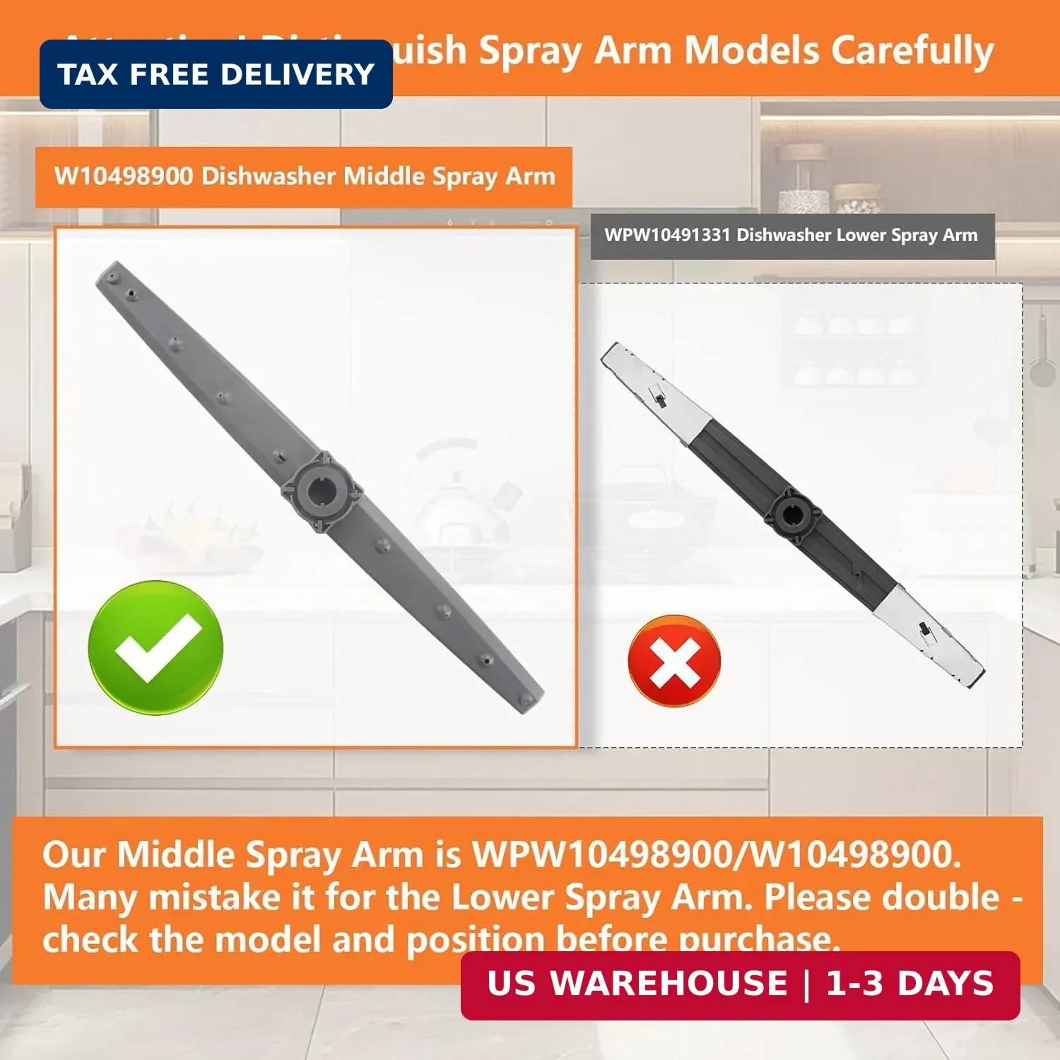 Dishwasher Middle Spray Arm WPW10498900 W10498900 Dishwasher Center Wash Arm Ass
