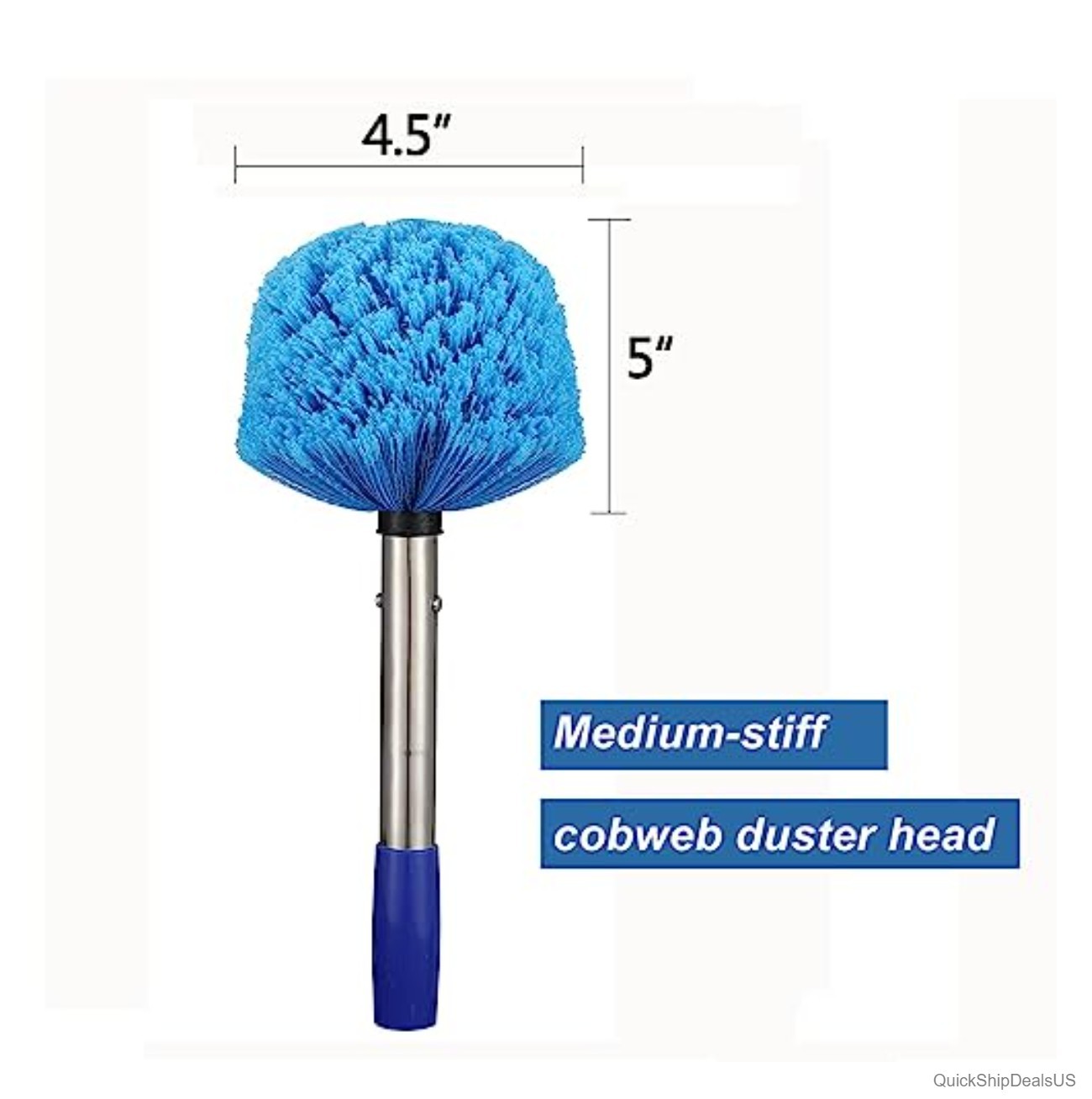 Cobweb Duster with Pole 4ft Stainless Steel Medium-Stiff Bristles Brush for