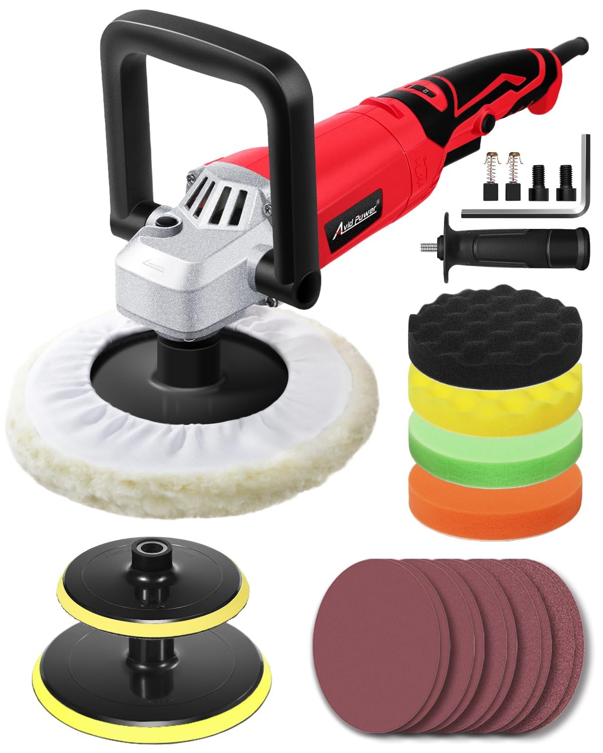 AVID POWER Car Buffer Polisher, 1200W 7 Inch/6 Inch Rotary Buffer Waxer, 6 Va…