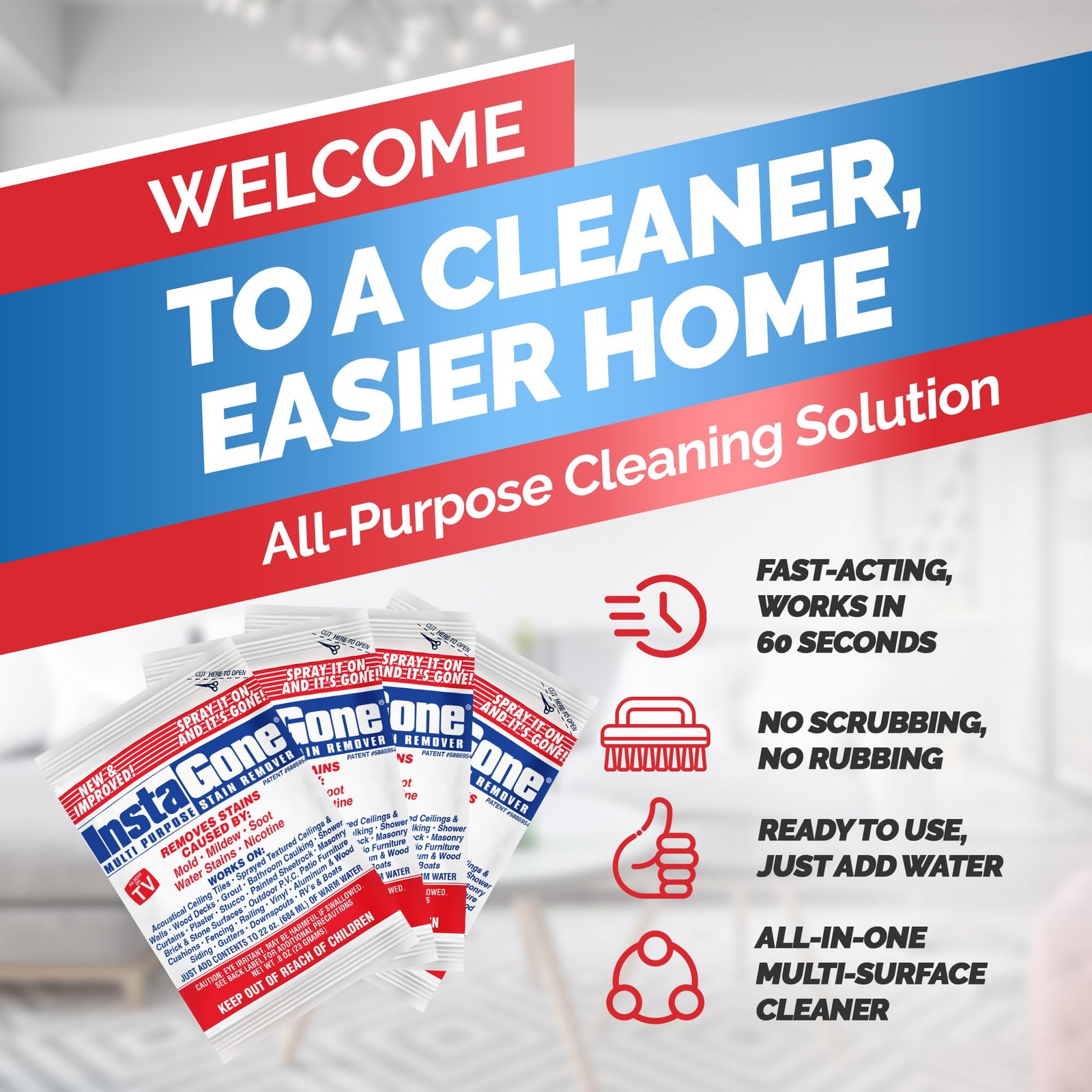 Stain Remover Refill 4 Pack for Indoor/Outdoor Surfaces, Walls, and Patios