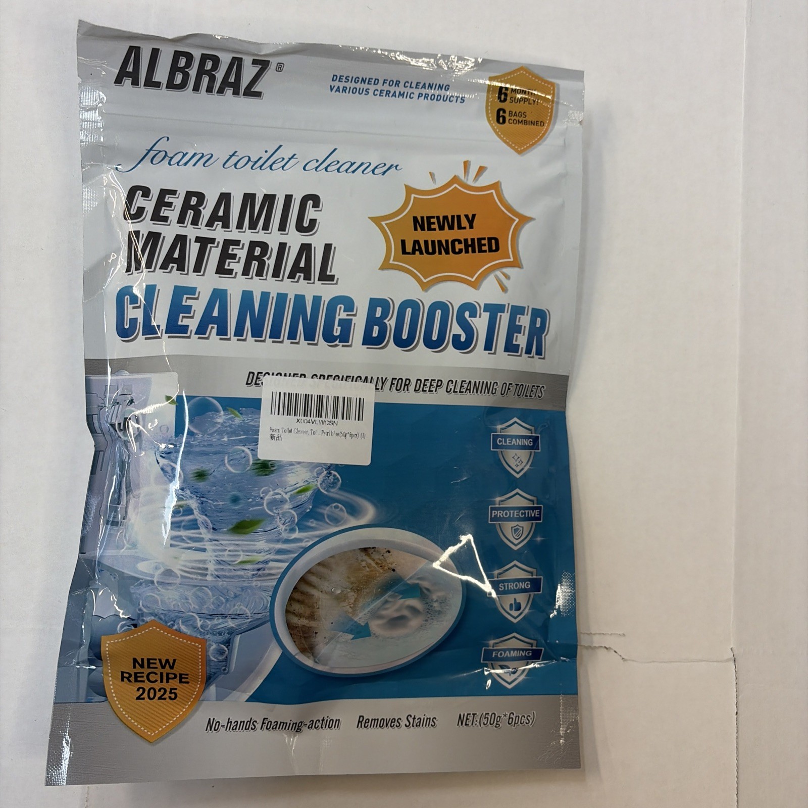 Foam Toilet Cleaner 6-Bags Ceramic Material Stains Cleaning Booster Exp. 10/2028