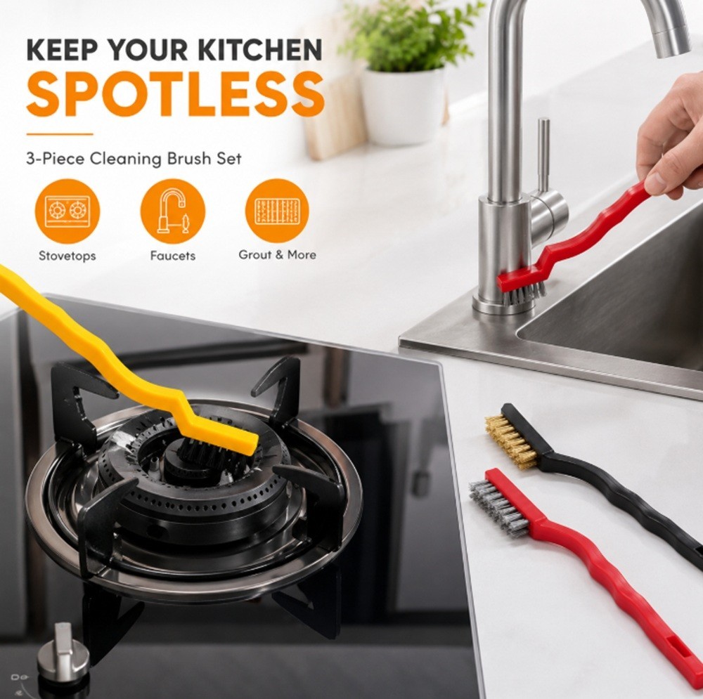 3 Gas Stove Cleaning Brush– Kitchen Scrub Wire Scrubber for Tough Grease Removal