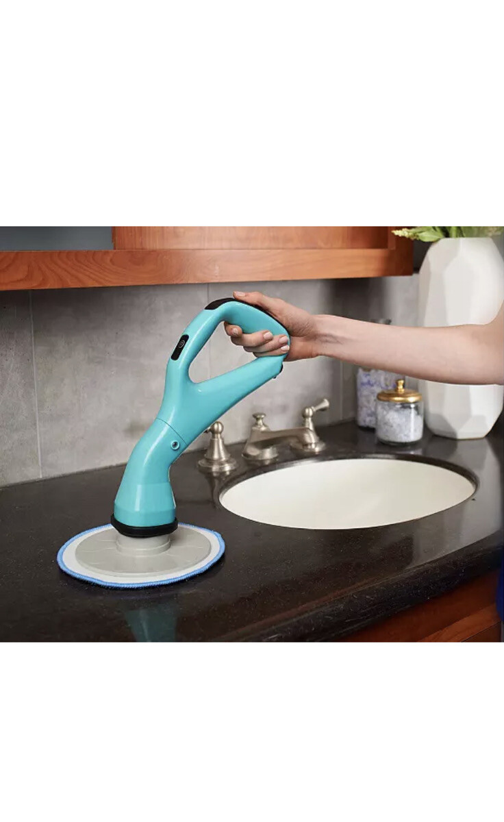 6-Piece Compact Cordless Power Scrubber with Cleaning Attachments – White – New