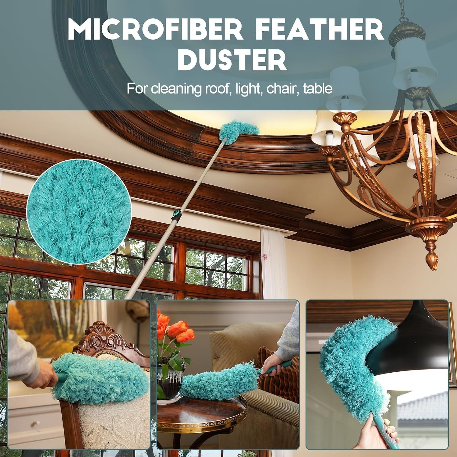 20FT High-Reach Duster Kit – Extendable Pole, Cobweb & Ceiling Fan Cleaners, Mic