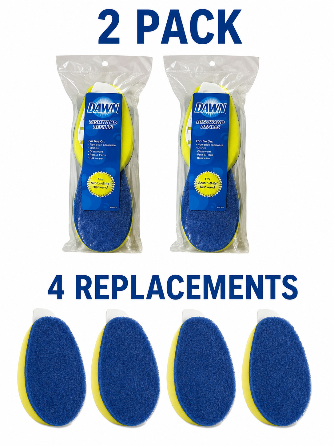 Dawn Dishwand Replacement Refills 437919 Fits Scotch Brite Wand NEW 2 Pk 4 Total