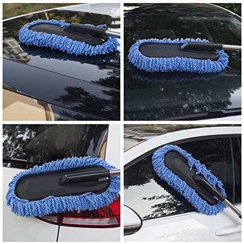 Microfiber Car Duster Extendable Handle Interior Exterior Large Blue