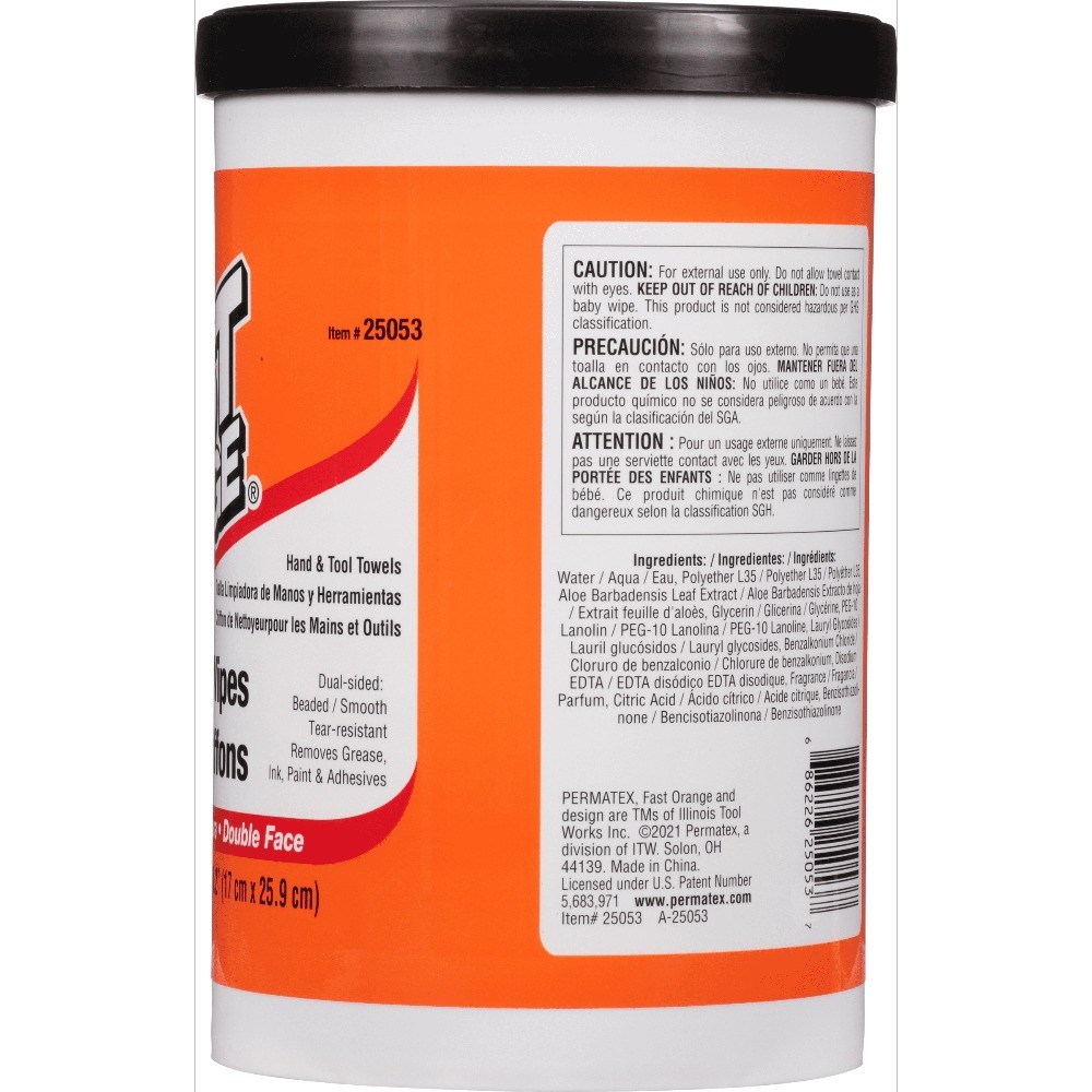 (2 pack) Permatex Fast Orange Hand Cleaner Wipes, 72-Count Container Clean Scent