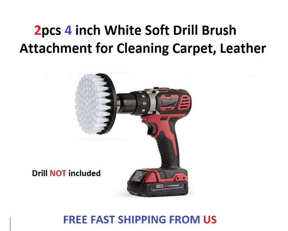 2pcs 4 inch White Soft Drill Brush Attachment for Cleaning Carpet, Leather