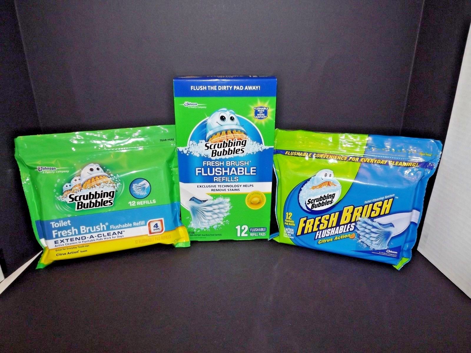 3 Packs Scrubbing Bubbles Toilet Fresh Brush Refills Citrus Action 12 Pads Ea (e