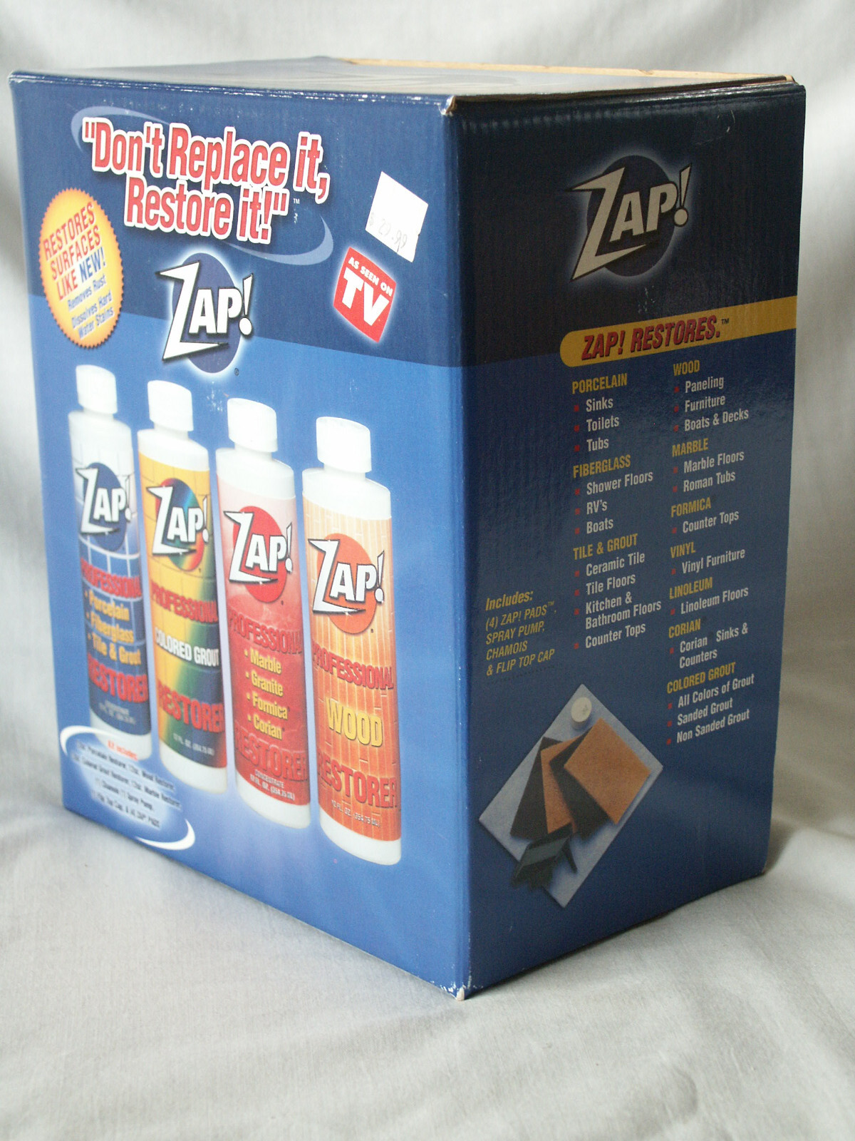 4 Zap Professional Restorer Kit: Porcelain, Grout, Marble, Wood 12oz -3 Sealed