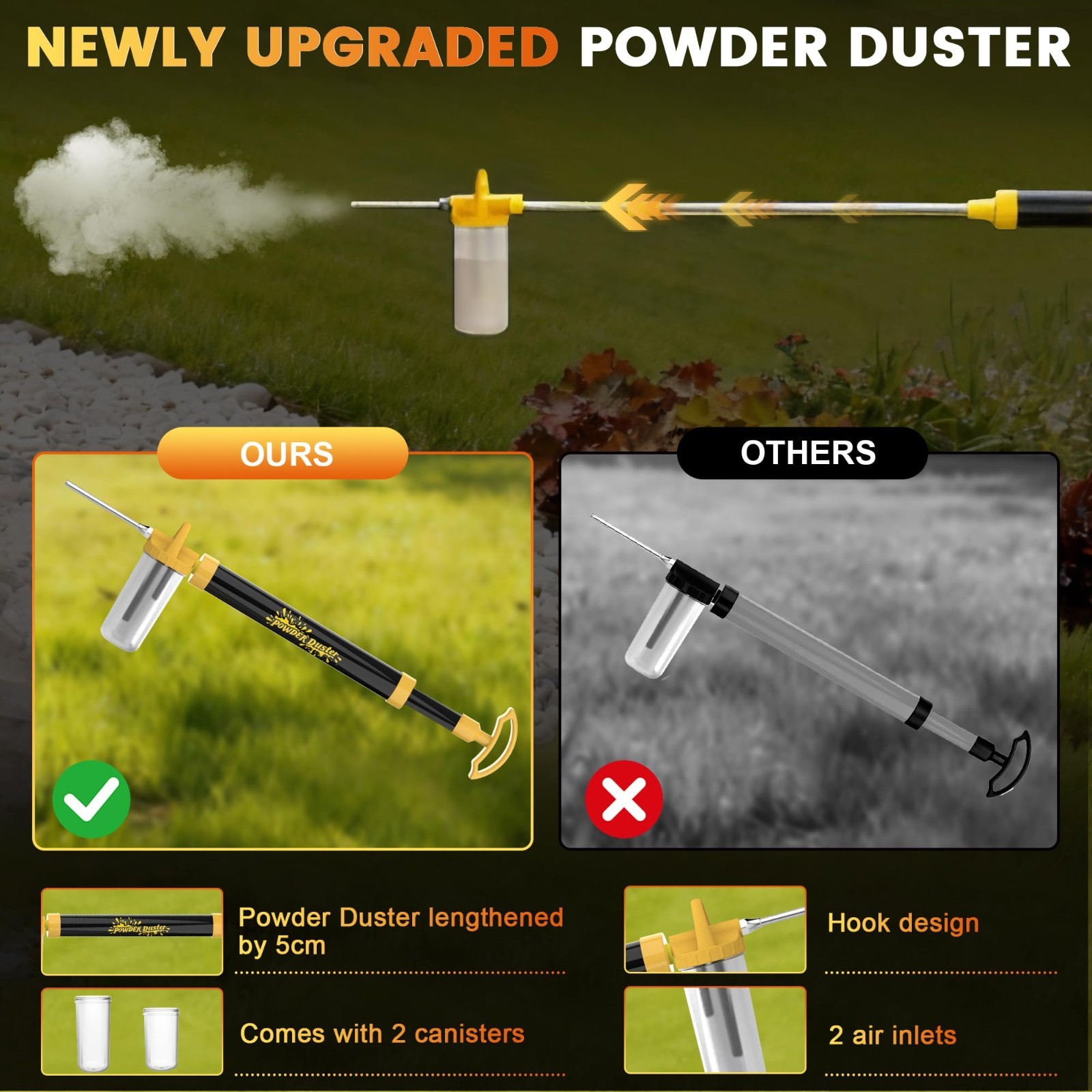 Diatomaceous Earth Powder Duster & Sprayer, 4FT Adjustable Length, Garden Use