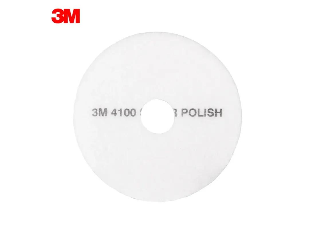 3M 4100 Scrubbing Pad 14X1 IN White Non-Woven Polyester Fiber 175-600 RPM Center