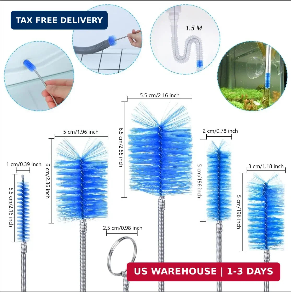 Flexible Long Drain Brush Set, Premium 3 Piece Kit with Double Ended and Stainle