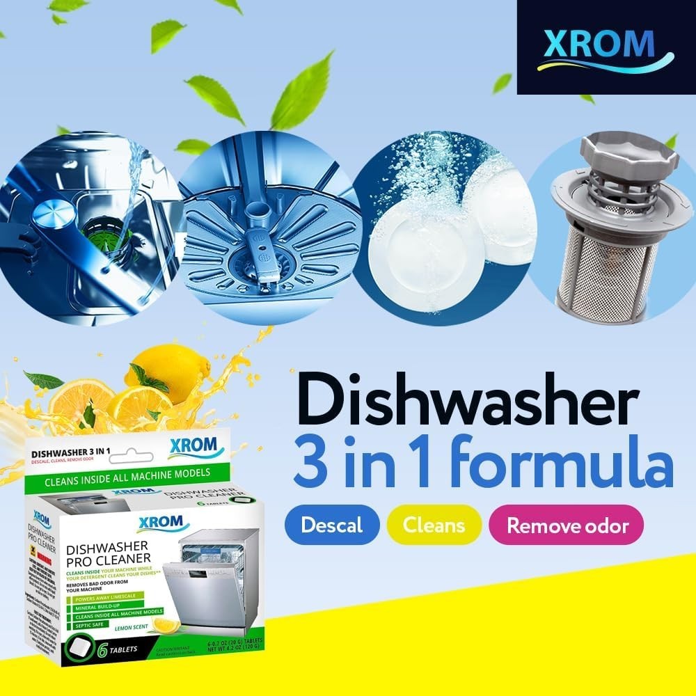 Lemon Scented Biodegradable Dishwasher Cleaner Tablets – 6 Count for Freshness