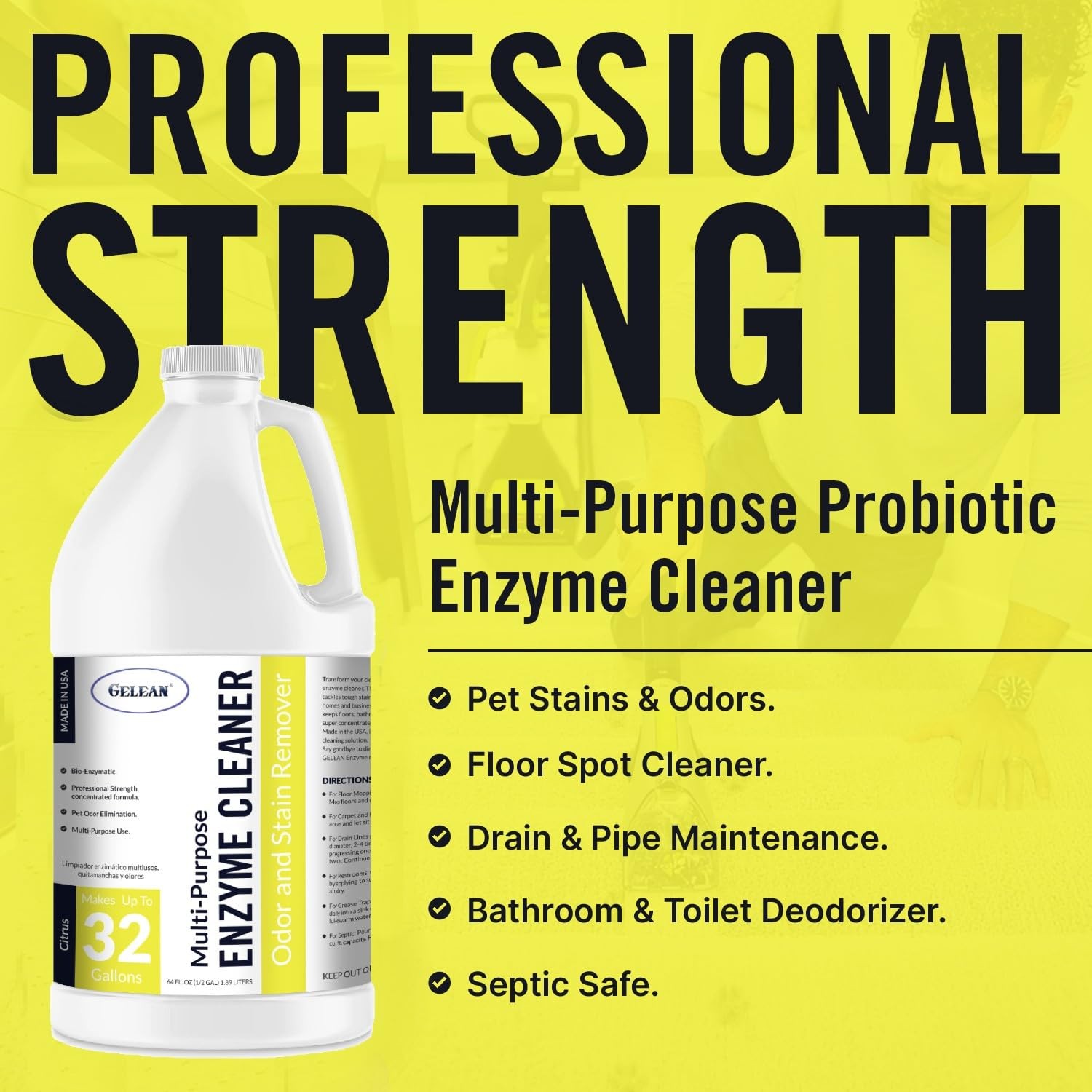 MultiPurpose Probiotic Enzyme Citrus Cleaner, 1/2 Gallon 64 oz. Pet Stain an…