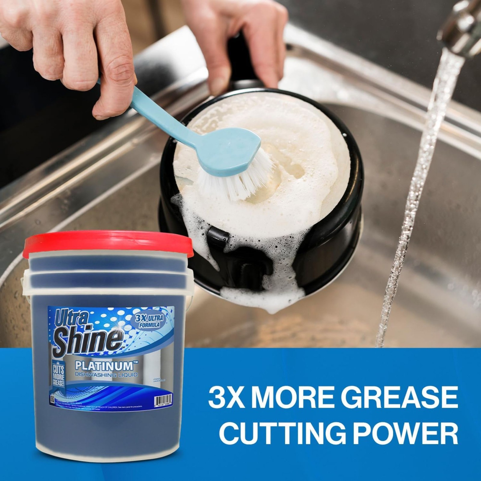 Ultra Shine™ 3X Platinum™ Dishwashing Liquid – Grease Remover, 5 Gallon, Blue