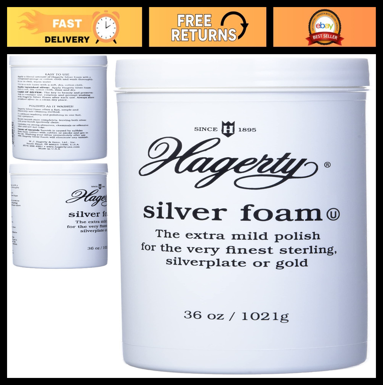Mild Silver Polish Foam for Sterling, Silver Plate & Gold – 36 oz Tarnish Remove