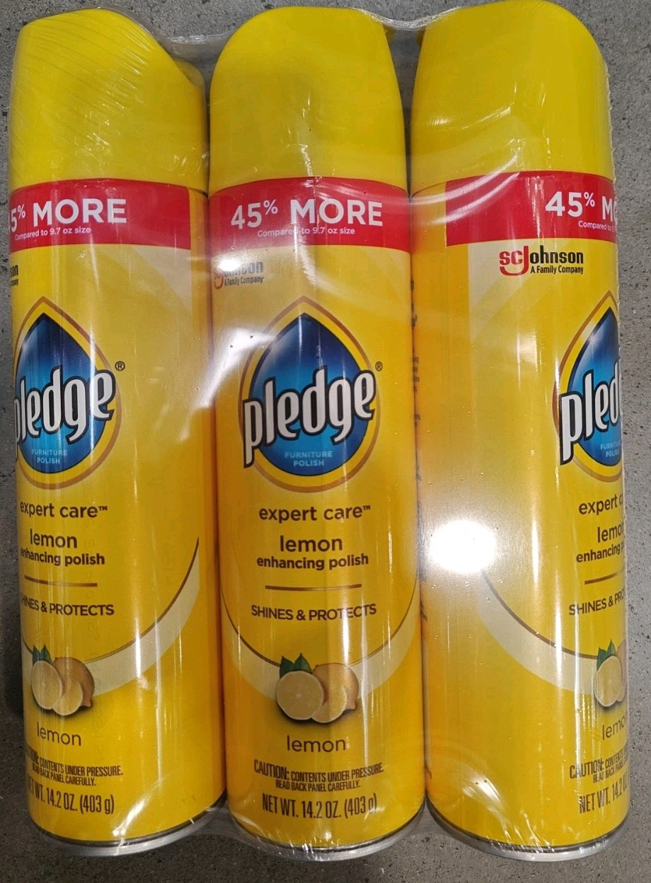 Pledge Lemon Enhancing Polish Furniture Spray LARGE 14.2 OZ CANS Pack Of 3