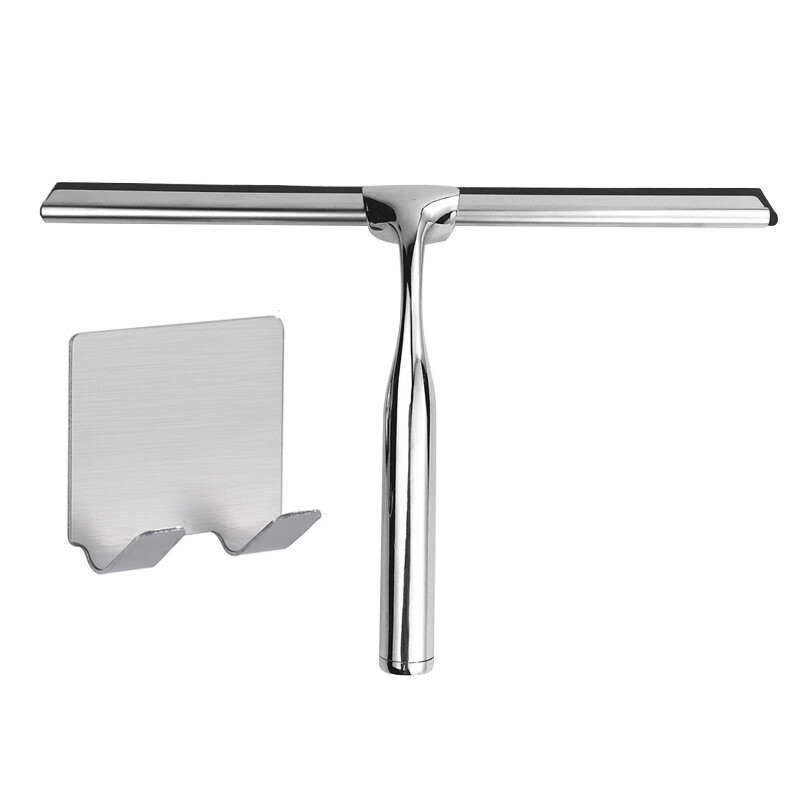 1Pc Stainless Steel Shower Squeegee for Car with 1 Adhesive Hook Silver Bathroom