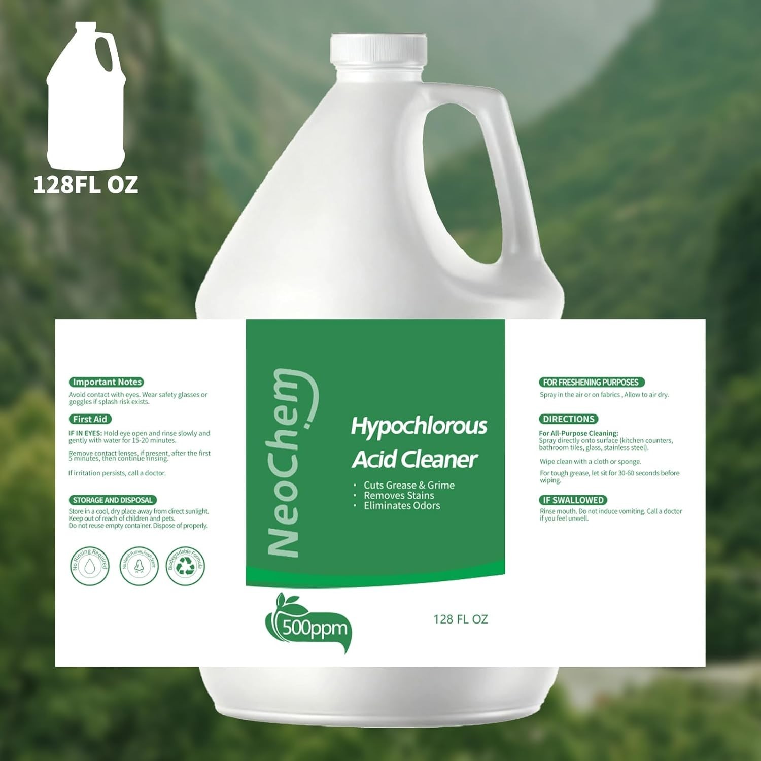 Hypochlorous Acid 500ppm Cleaner 2 Gal No Rinse Stain Odor Eliminator