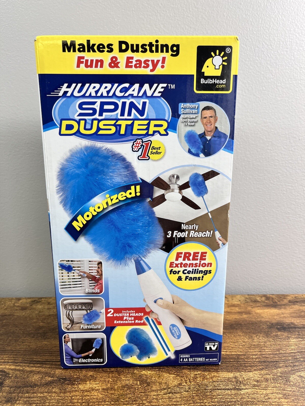 Hurricane Spin Duster Motorized Dust Wand w/ Extension Rod for Ceilings & Fans