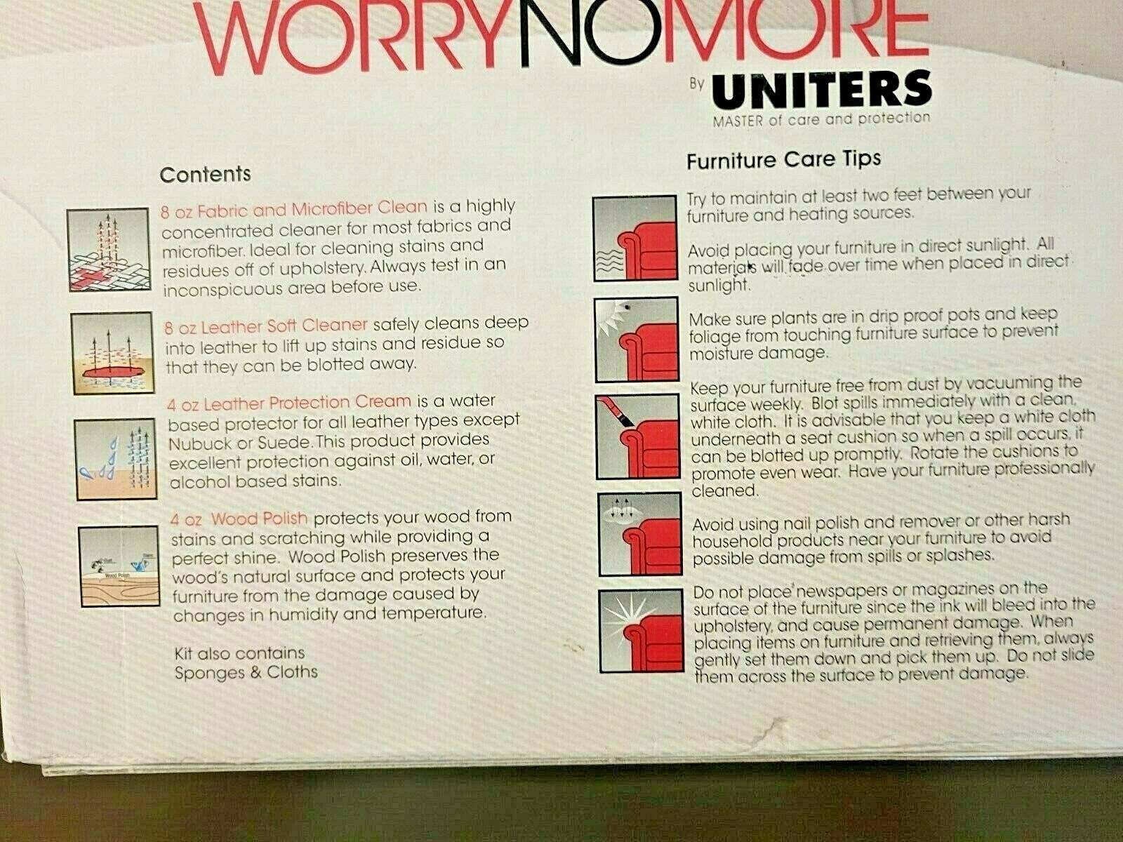 Worry No More Wood, Leather, Fabric Furniture Protection Kit by Uniters (NEW)