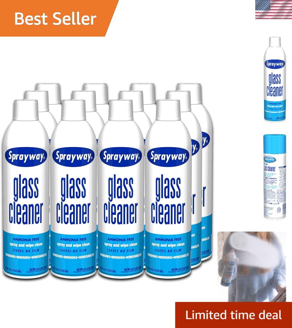 Streak-Free Foam Aerosol Glass Cleaner – 19oz, 12 Count for Professional Results