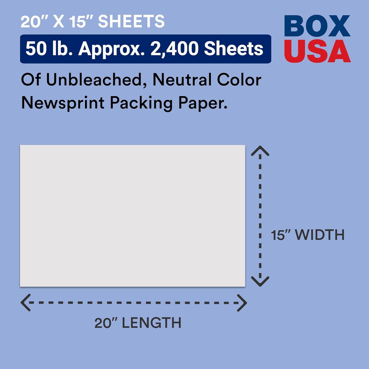BOX USA Packing Paper Sheets 20″ x 15″ (2400 Sheets, 50 lb) – Newsprint Paper