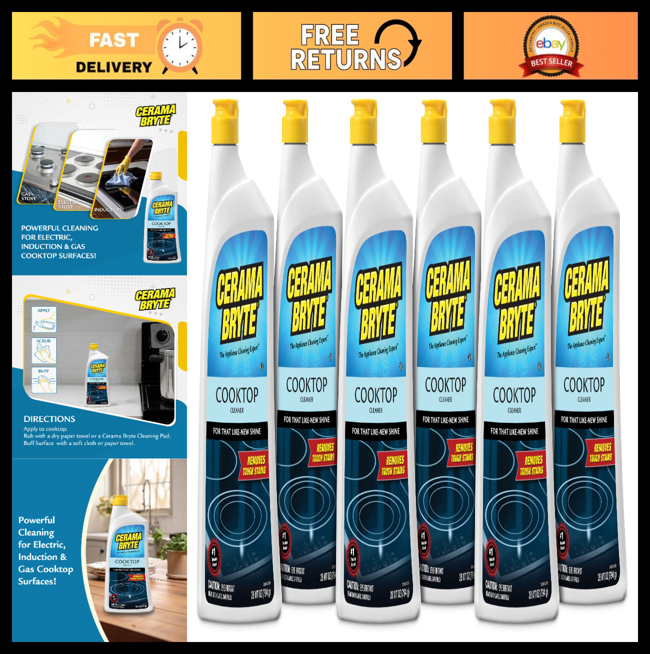 Tough Stain Remover for Glass & Ceramic Cooktops – 6-28 oz Cleaner, Stovetop Car