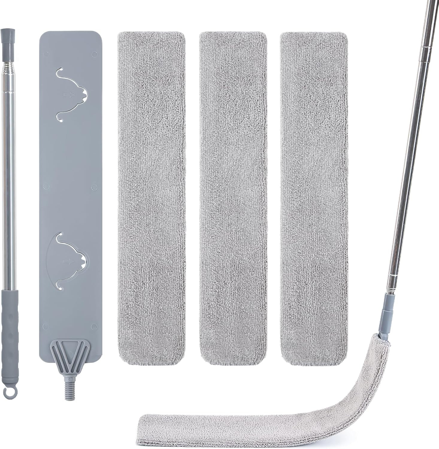 Retractable Flat Duster under Appliance Cleaning Tool with 3 Dusting Cloths